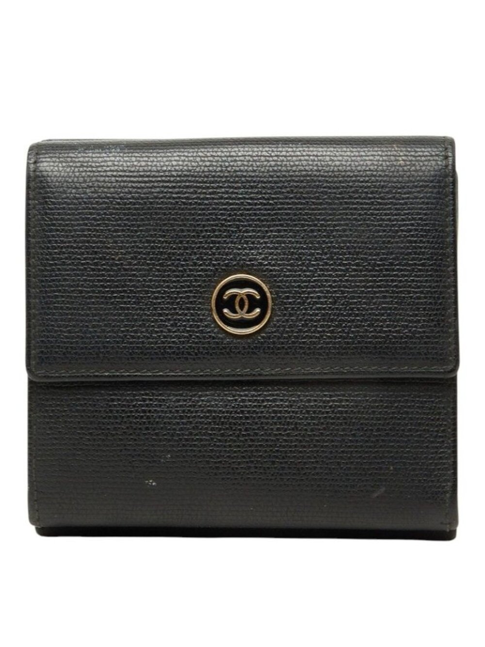 Chanel CC Logo Bifold Wallet Black Gold Leather